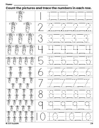 Free printable Halloween Frankenstein counting worksheet for preschool and pre-k with number tracing practice 1-10, PDF