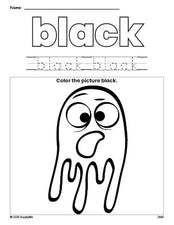 Free Halloween ghost color black coloring page and color worksheet, black worksheet for preschoolers to learn colors, printable PDF