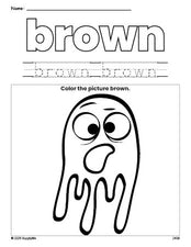 Free Halloween ghost color brown coloring page and color worksheet, brown worksheet for preschoolers to learn colors, printable PDF