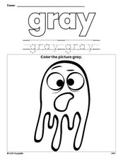 Free Halloween ghost color gray coloring page and color worksheet, gray worksheet for preschoolers to learn colors, printable PDF