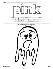 Free Halloween ghost color pink coloring page and color worksheet, pink worksheet for preschoolers to learn colors, printable PDF