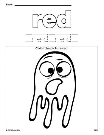 Free Halloween ghost color red coloring page and color worksheet, red worksheet for preschoolers to learn colors, printable PDF