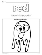 Free Halloween ghost color red coloring page and color worksheet, red worksheet for preschoolers to learn colors, printable PDF