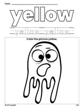 Free Halloween ghost color yellow coloring page and color worksheet, yellow worksheet for preschoolers to learn colors, printable PDF