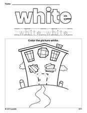 Free Halloween haunted house color white coloring page and color worksheet, white worksheet for preschoolers to learn colors, printable PDF