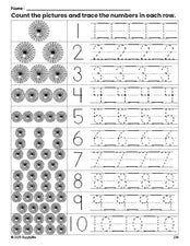 Free printable Halloween spider counting worksheet for preschool and pre-k with number tracing practice 1-10, PDF