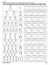 Free printable Halloween vampire counting worksheet for preschool and pre-k with number tracing practice 1-10, PDF