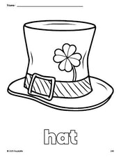 Free printable hat St. Patrick's Day coloring page for preschool, pre-k, and kindergarten, PDF