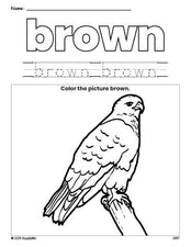 Free hawk color brown coloring page and color worksheet, brown worksheet for preschoolers to learn colors, printable PDF