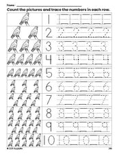 Free printable hawk counting worksheet for preschool and pre-k with number tracing practice 1-10, PDF