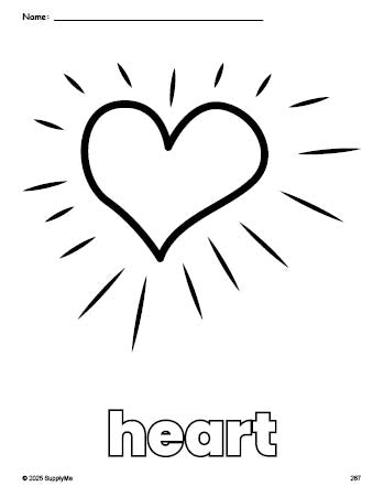 Free printable heart Valentine's Day coloring page for preschool, pre-k, and kindergarten, PDF