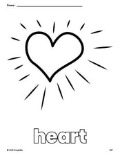 Free printable heart Valentine's Day coloring page for preschool, pre-k, and kindergarten, PDF