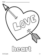 Free printable heart Valentine's Day coloring page for preschool, pre-k, and kindergarten, PDF