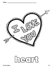 Free printable heart Valentine's Day coloring page for preschool, pre-k, and kindergarten, PDF