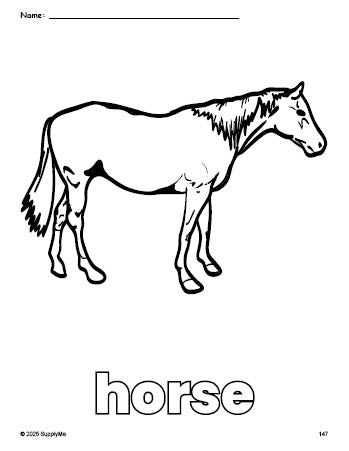 Free printable horse coloring page for preschool, pre-k, and kindergarten, PDF