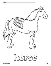 Free printable horse coloring page for preschool, pre-k, and kindergarten, PDF