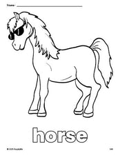 Free printable horse coloring page for preschool, pre-k, and kindergarten, PDF