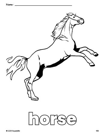 Free printable horse coloring page for preschool, pre-k, and kindergarten, PDF