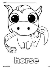 Free printable horse coloring page for preschool, pre-k, and kindergarten, PDF