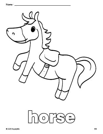 Free printable horse coloring page for preschool, pre-k, and kindergarten, PDF