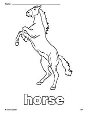 Free printable horse coloring page for preschool, pre-k, and kindergarten, PDF