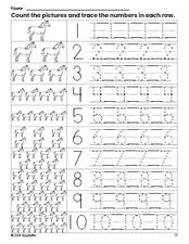 Free printable horse counting worksheet for preschool and pre-k with number tracing practice 1-10, PDF