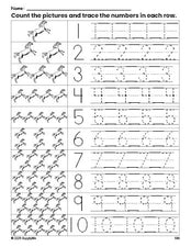 Free printable horse counting worksheet for preschool and pre-k with number tracing practice 1-10, PDF