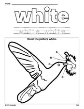 Free humming bird color white coloring page and color worksheet, white worksheet for preschoolers to learn colors, printable PDF