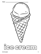 Free printable ice cream coloring page for preschool, pre-k, and kindergarten, PDF