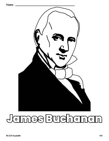 Free printable James Buchanan Presidents' Day coloring page for preschool, pre-k, and kindergarten, PDF