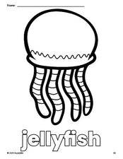 Free printable jellyfish coloring page for preschool, pre-k, and kindergarten, PDF