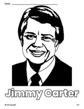 Free printable Jimmy Carter Presidents' Day coloring page for preschool, pre-k, and kindergarten, PDF