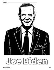 Free printable Joe Biden Presidents' Day coloring page for preschool, pre-k, and kindergarten, PDF