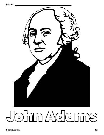 Free printable John Adams Presidents' Day coloring page for preschool, pre-k, and kindergarten, PDF