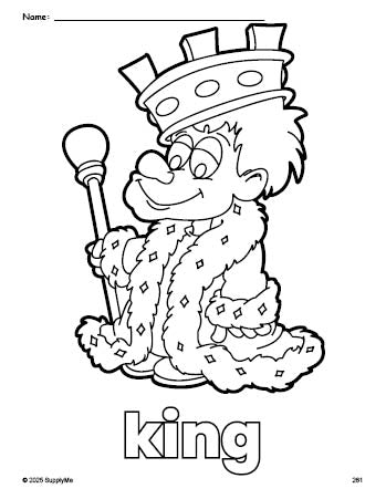 Free printable king coloring page for preschool, pre-k, and kindergarten, PDF