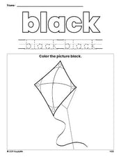 Free kite color black coloring page and color worksheet, black worksheet for preschoolers to learn colors, printable PDF