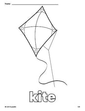 Free printable kite coloring page for preschool, pre-k, and kindergarten, PDF