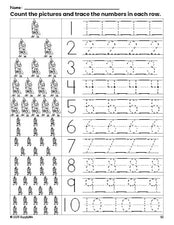 Free printable knight counting worksheet for preschool and pre-k with number tracing practice 1-10, PDF