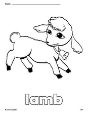 Free printable lamb Easter coloring page for preschool, pre-k, and kindergarten, PDF