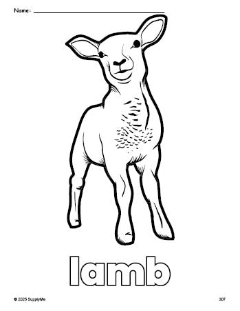 Free printable lamb Easter coloring page for preschool, pre-k, and kindergarten, PDF