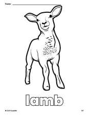 Free printable lamb Easter coloring page for preschool, pre-k, and kindergarten, PDF