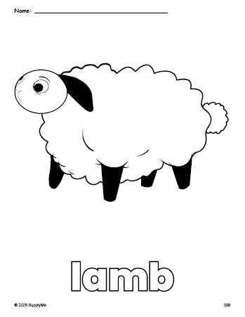 Free printable lamb Easter coloring page for preschool, pre-k, and kindergarten, PDF