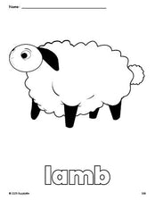 Free printable lamb Easter coloring page for preschool, pre-k, and kindergarten, PDF