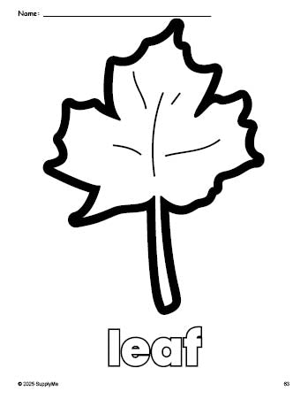 Free printable leaf fall coloring page for preschool, pre-k, and kindergarten, PDF