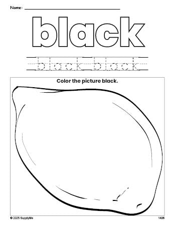 Free lemon color black coloring page and color worksheet, black worksheet for preschoolers to learn colors, printable PDF