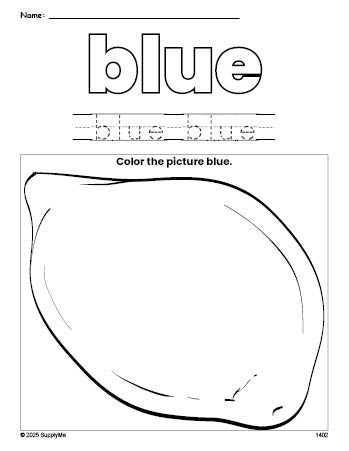 Free lemon color blue coloring page and color worksheet, blue worksheet for preschoolers to learn colors, printable PDF