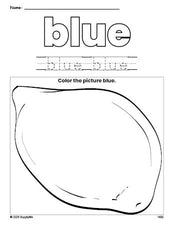 Free lemon color blue coloring page and color worksheet, blue worksheet for preschoolers to learn colors, printable PDF