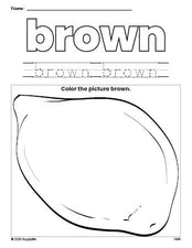 Free lemon color brown coloring page and color worksheet, brown worksheet for preschoolers to learn colors, printable PDF