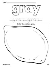 Free lemon color gray coloring page and color worksheet, gray worksheet for preschoolers to learn colors, printable PDF