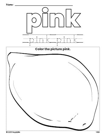 Free lemon color pink coloring page and color worksheet, pink worksheet for preschoolers to learn colors, printable PDF